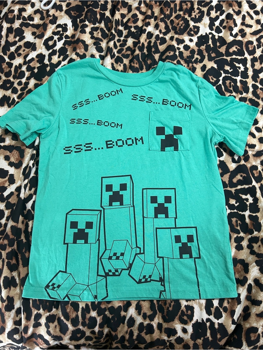Teal Graphic Tee with Black Creeper Print